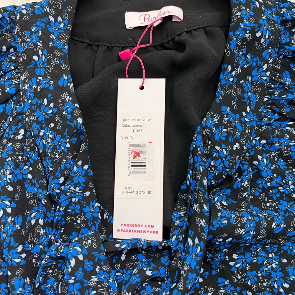NWT Parker Smock 3/4 Long Sleeve Jasmine Blue Floral Blouse - Picture 5 of 6